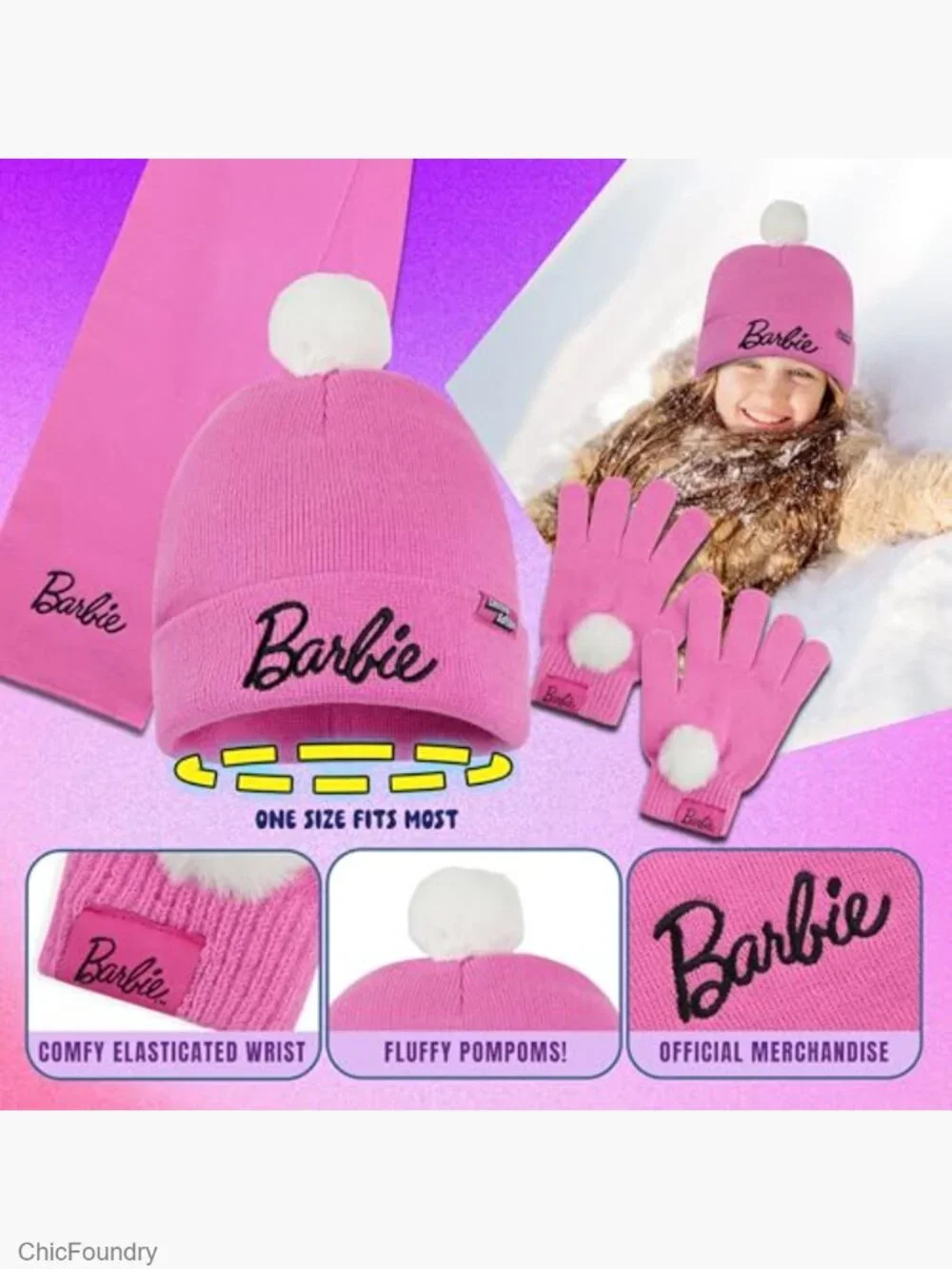 Girls Beanie Hat Scarf Gloves Set Winter Accessories Cold Weather Gear